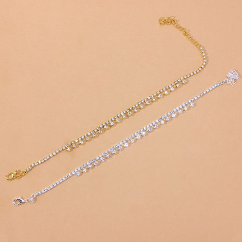 Rhinestone Water Drop Anklet Foot Jewelry for Women Silver/Gold