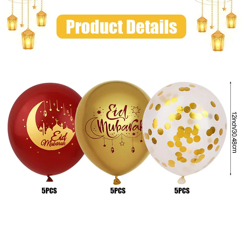 15–30pcs Eid Mubarak Balloons – Ramadan & Eid Decor