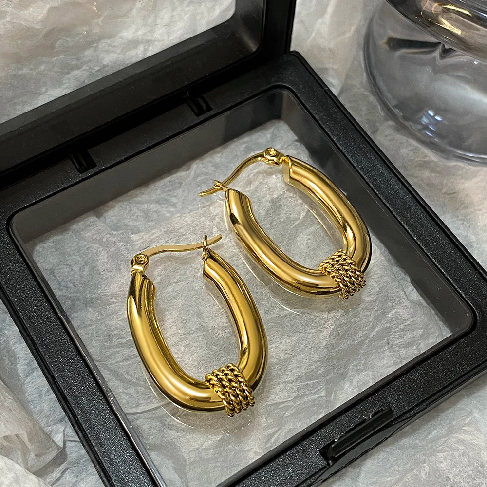 Gold U-Shaped Hoop Earrings with Spiral Twist