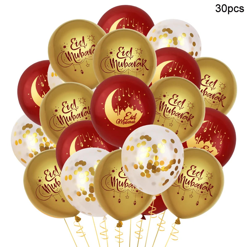15–30pcs Eid Mubarak Balloons – Ramadan & Eid Decor