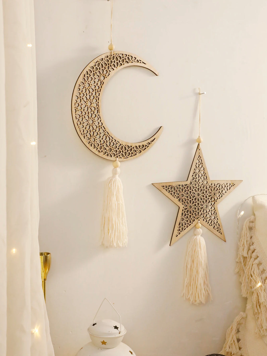Ramadan Wooden Ornament – Moon & Star (Sold Individually)