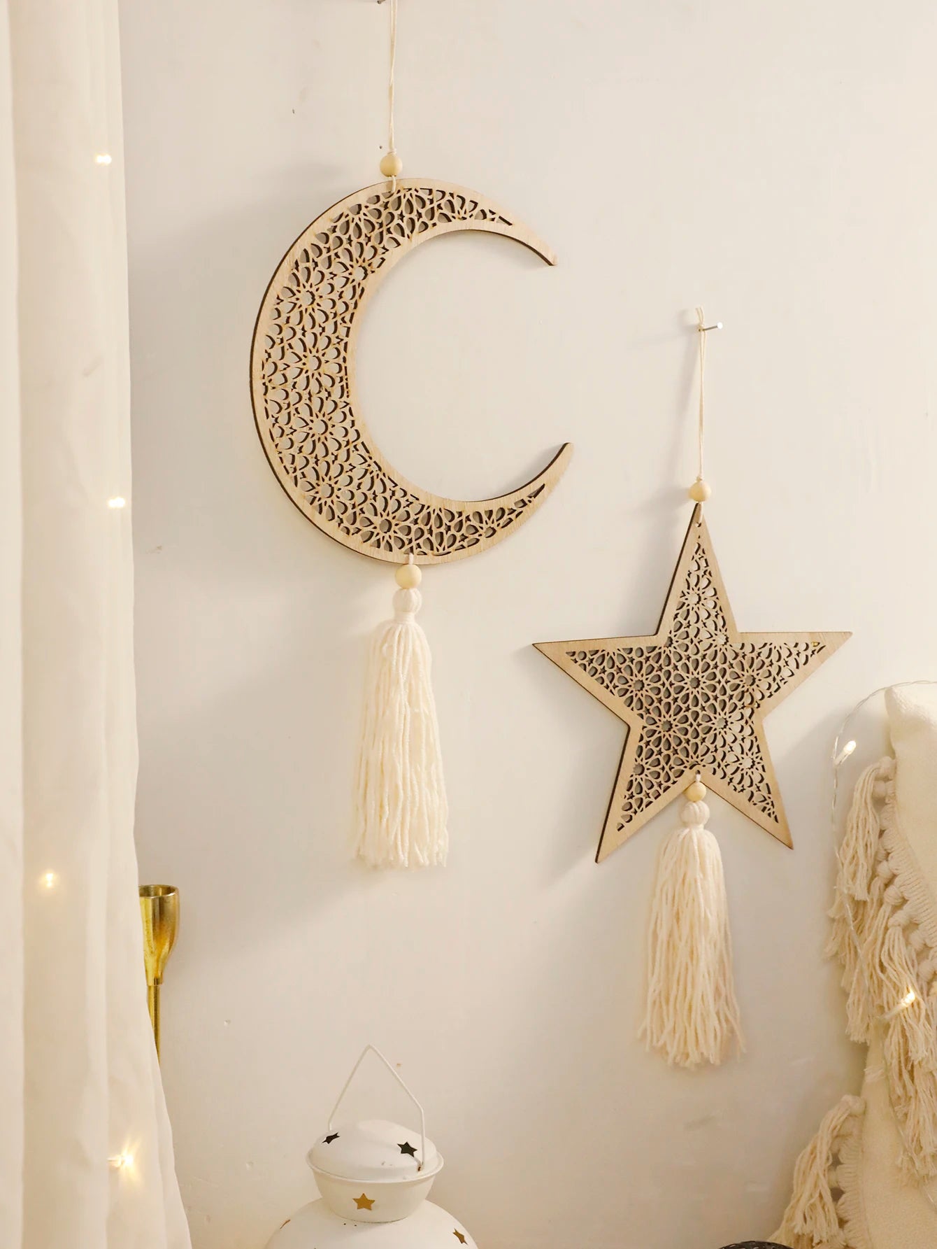 Ramadan Wooden Ornament – Moon & Star (Sold Individually)