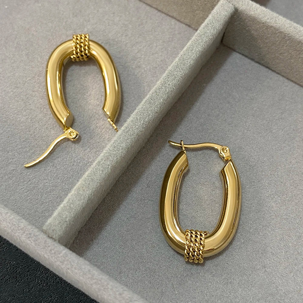 Gold U-Shaped Hoop Earrings with Spiral Twist