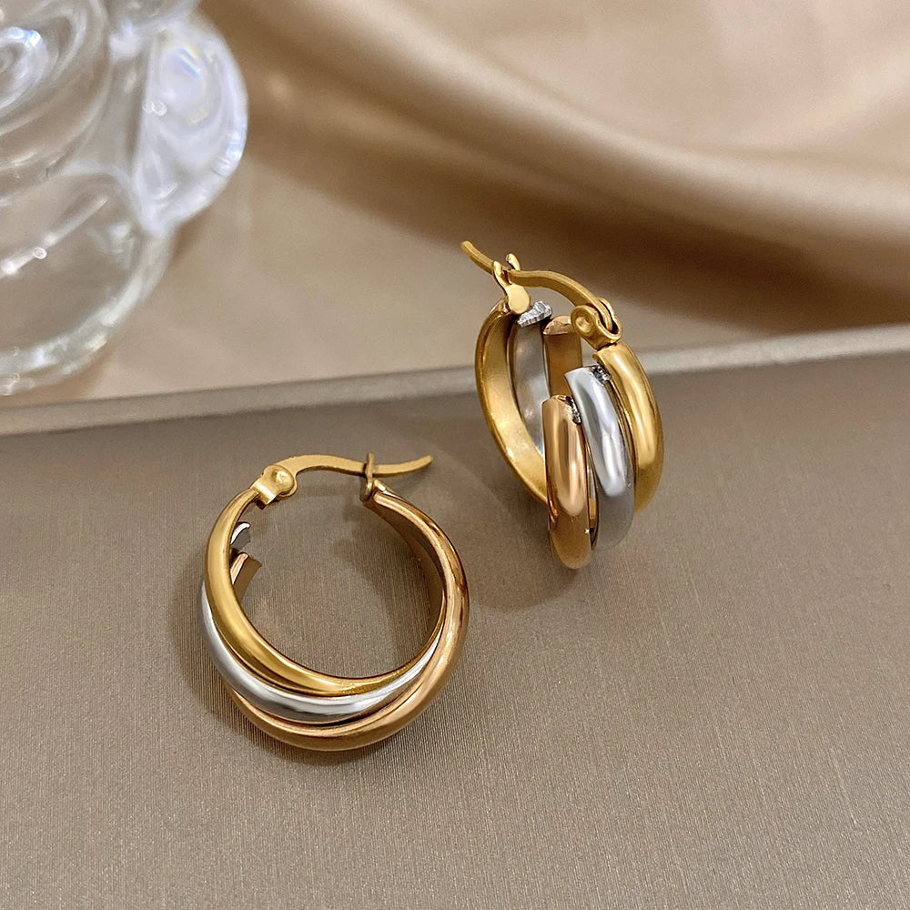 Stainless Steel U-Shaped Twisted Hoop Earrings