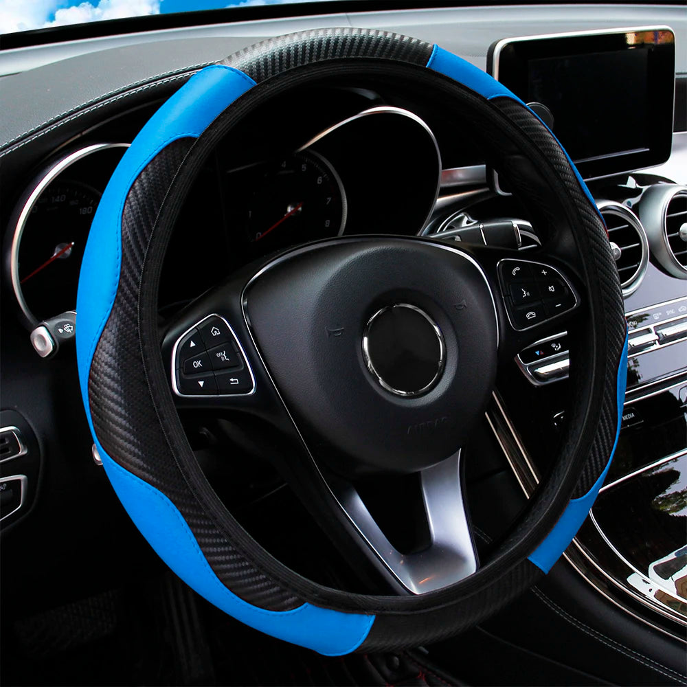 PU Carbon Leather Steering Wheel Cover – Carbon Fiber Look
