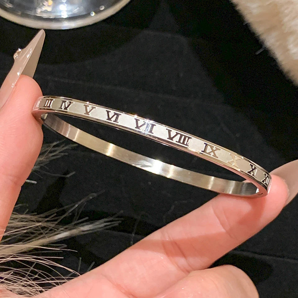 Elegant Stainless Steel Bracelet Set with Sparkling Zirconia Stones