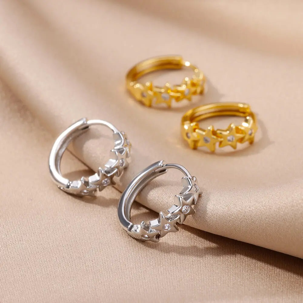 Mini Zircon Star Hoop Earrings – Gold Plated Stainless Steel
