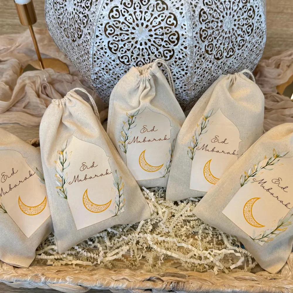 5 Eid Cotton Drawstring Bags – Gifts & Treats