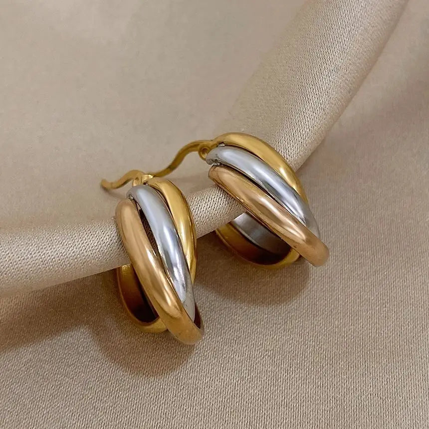 Stainless Steel U-Shaped Twisted Hoop Earrings