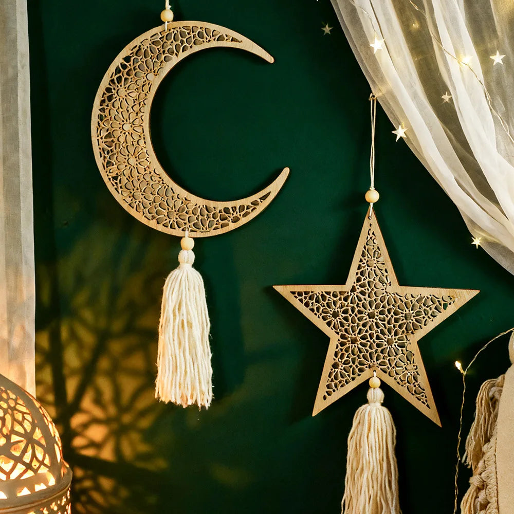 Ramadan Wooden Ornament – Moon & Star (Sold Individually)