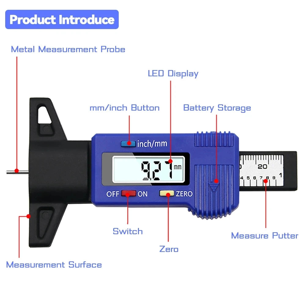 Digital Car Tyre Depth Gauge – Accurate, Safe, and Easy to Use
