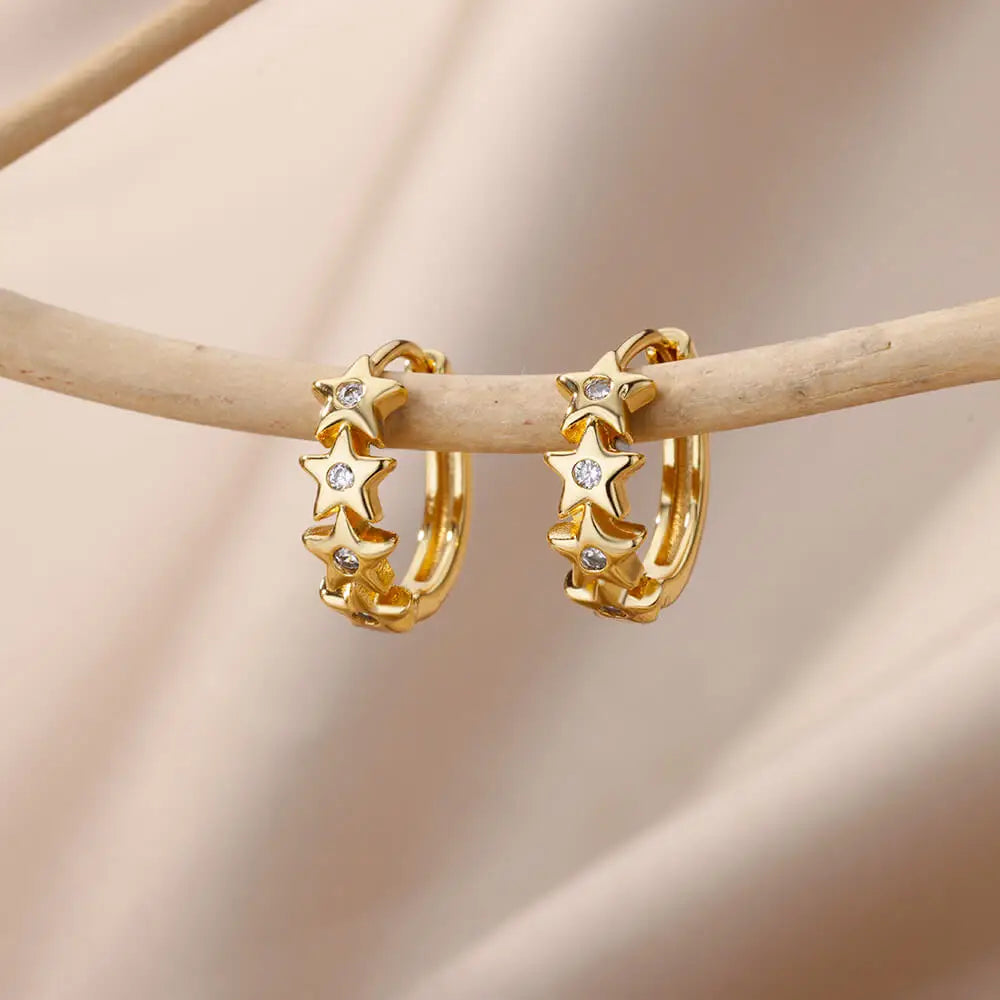 Mini Zircon Star Hoop Earrings – Gold Plated Stainless Steel