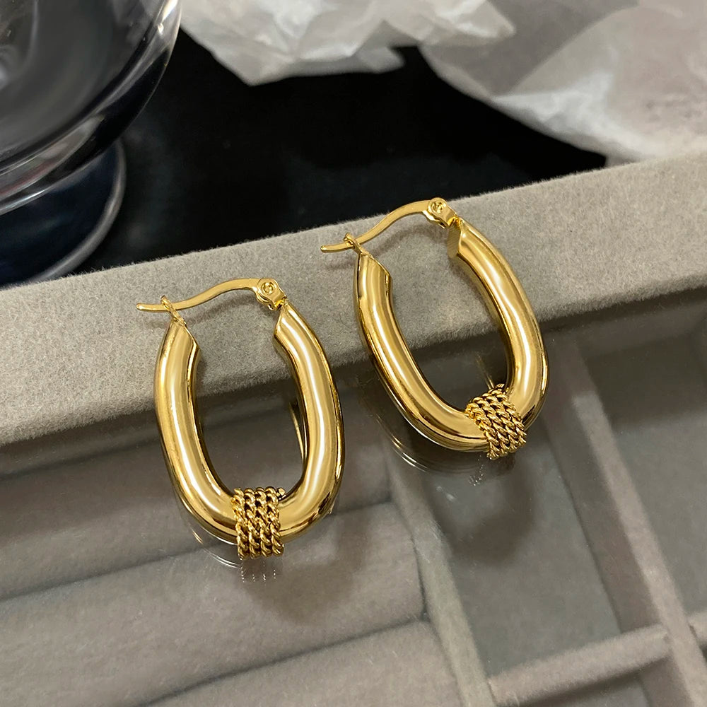 Gold U-Shaped Hoop Earrings with Spiral Twist