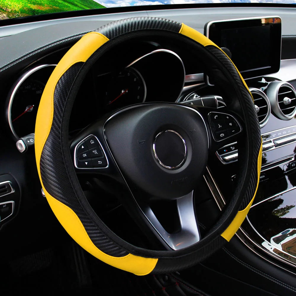 PU Carbon Leather Steering Wheel Cover – Carbon Fiber Look