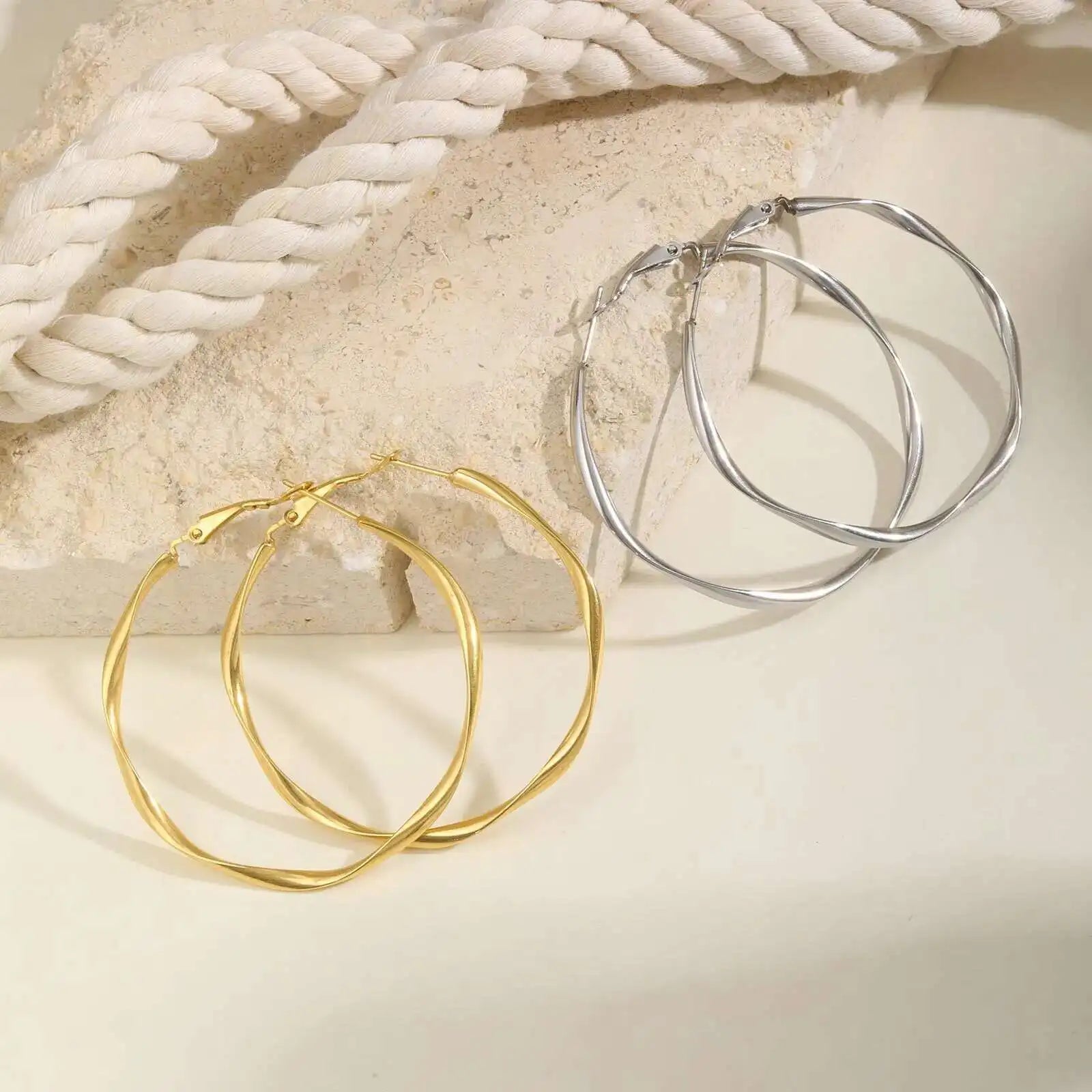 Twist Circle Stainless Steel Hoop Earrings