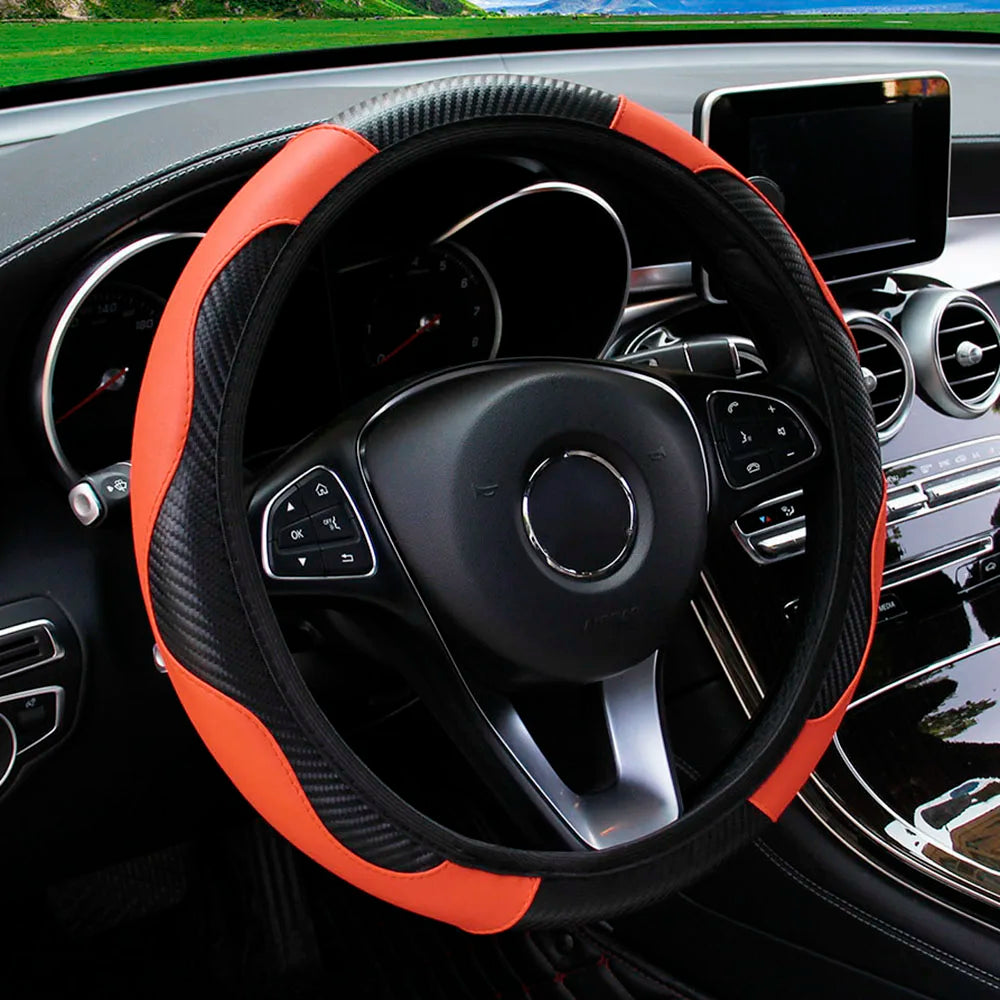 PU Carbon Leather Steering Wheel Cover – Carbon Fiber Look