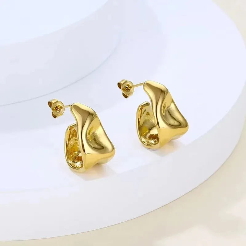 Gold Geometric C-Shaped Stud Earrings