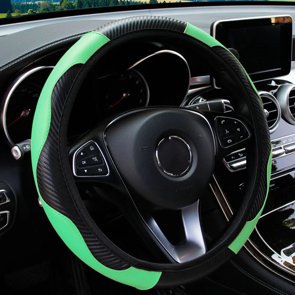 PU Carbon Leather Steering Wheel Cover – Carbon Fiber Look