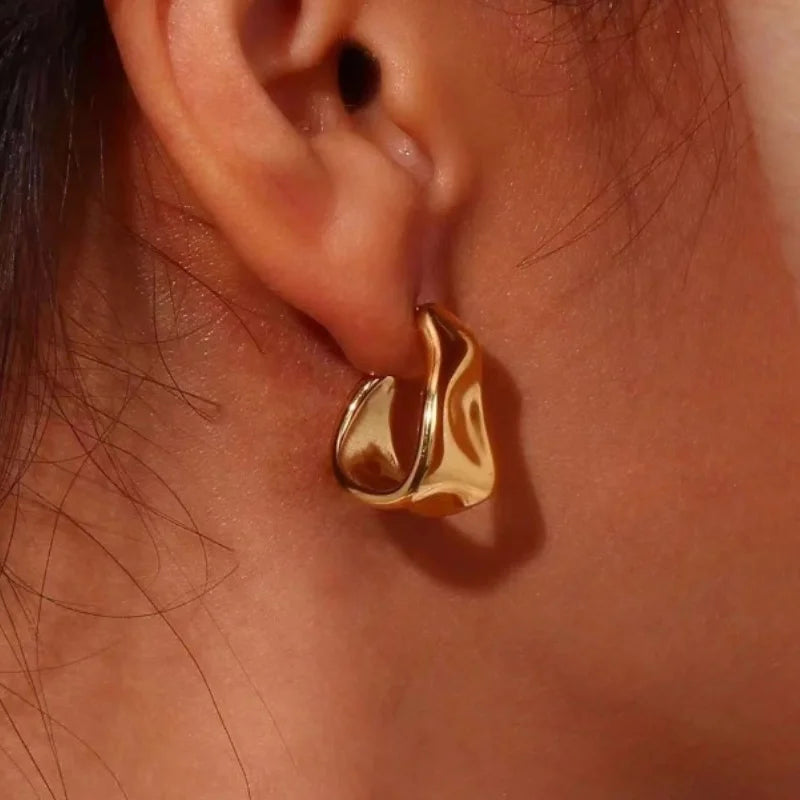 Gold Geometric C-Shaped Stud Earrings