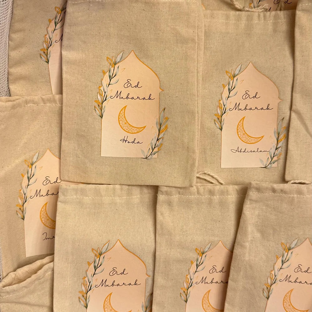 5 Eid Cotton Drawstring Bags – Gifts & Treats