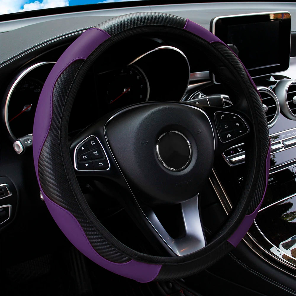 PU Carbon Leather Steering Wheel Cover – Carbon Fiber Look