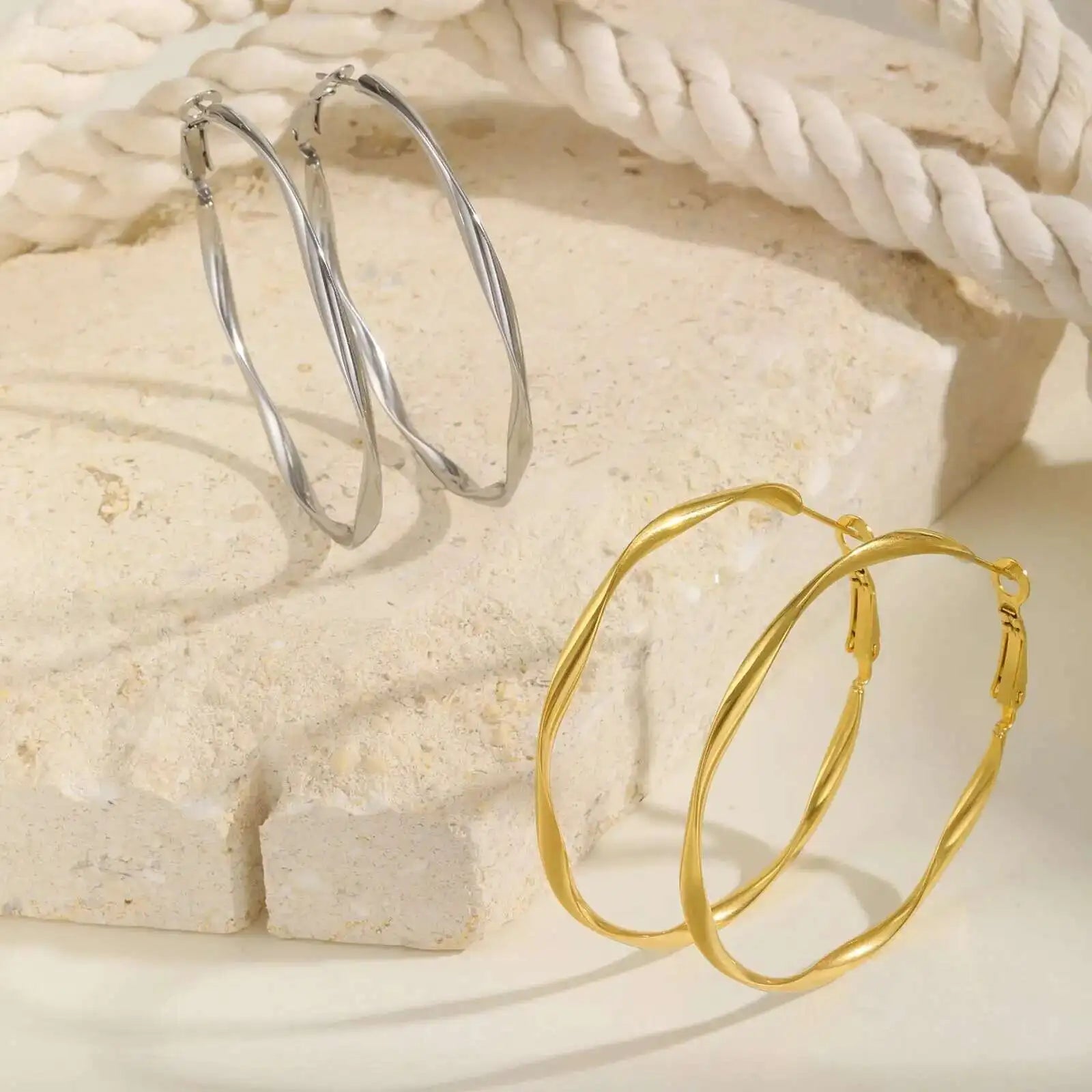 Twist Circle Stainless Steel Hoop Earrings