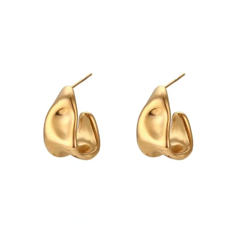 Gold Geometric C-Shaped Stud Earrings