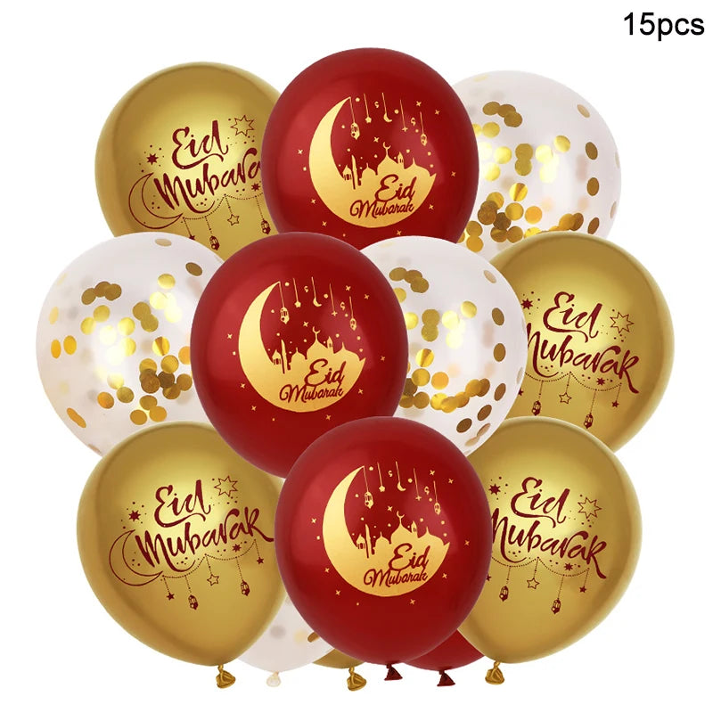 15–30pcs Eid Mubarak Balloons – Ramadan & Eid Decor