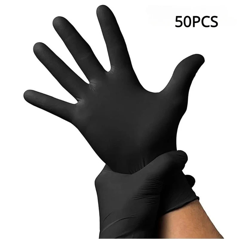 50/20PCS Disposable Black Nitrile Gloves – Latex-Free, Waterproof & Durable