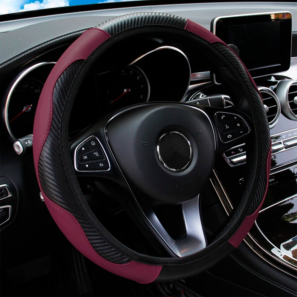 PU Carbon Leather Steering Wheel Cover – Carbon Fiber Look