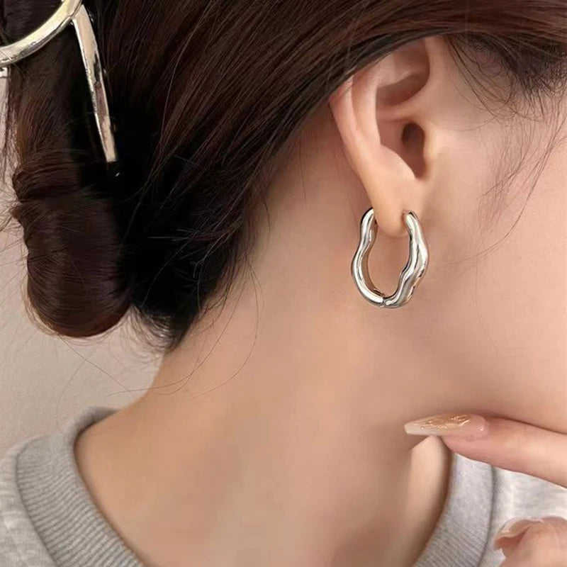 Irregular Oval Hoop Earrings – Punk Style