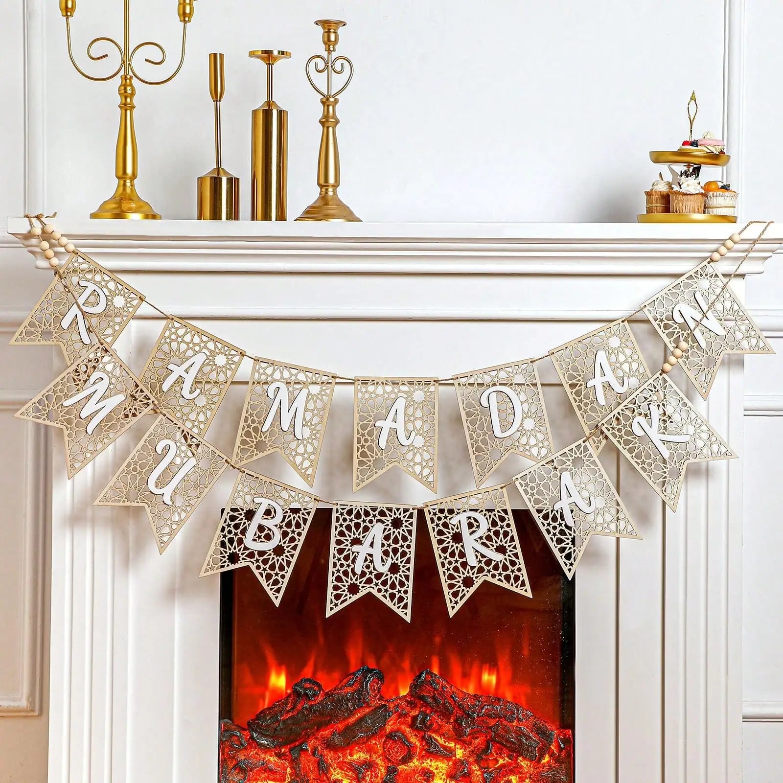 Ramadan & Eid Mubarak Wooden Banner, Rustic Hanging Decor, 2PCS