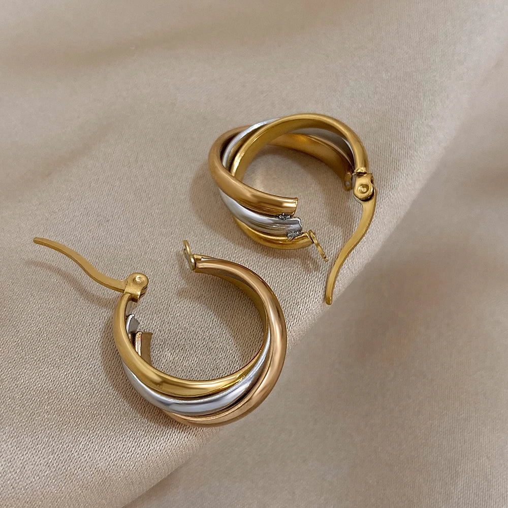 Stainless Steel U-Shaped Twisted Hoop Earrings