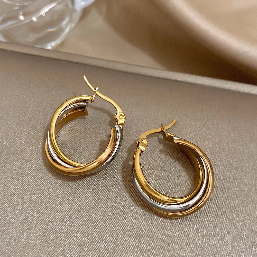 Stainless Steel U-Shaped Twisted Hoop Earrings