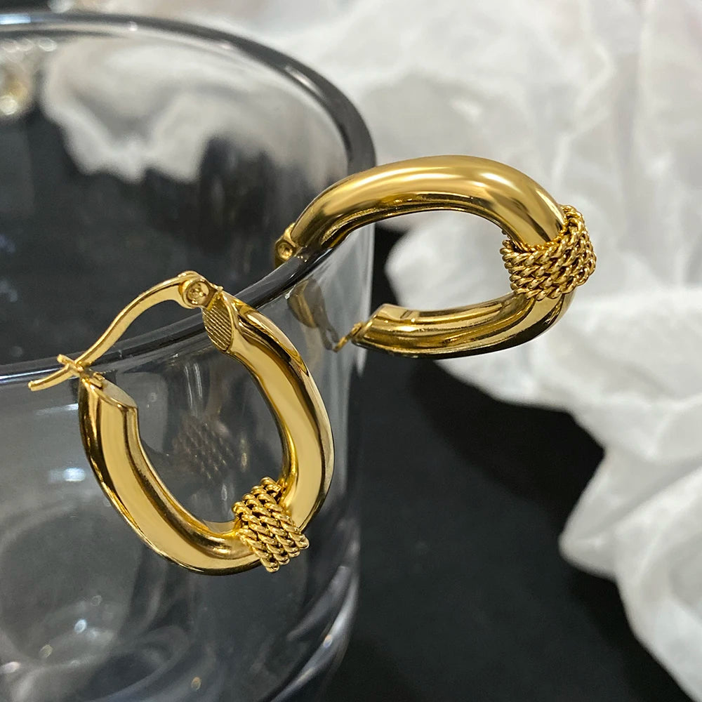 Gold U-Shaped Hoop Earrings with Spiral Twist