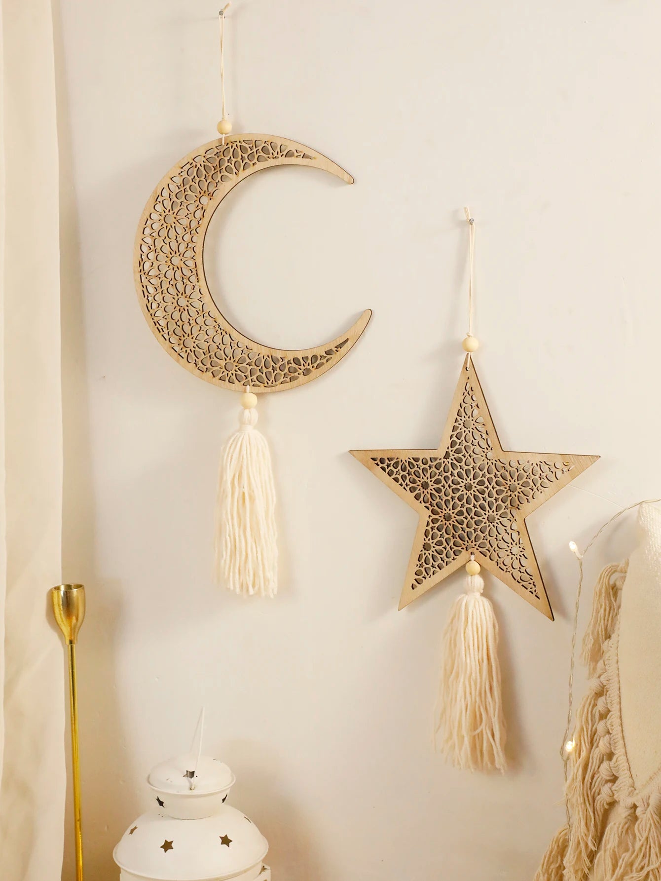 Ramadan Wooden Ornament – Moon & Star (Sold Individually)