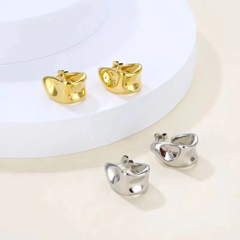 Gold Geometric C-Shaped Stud Earrings