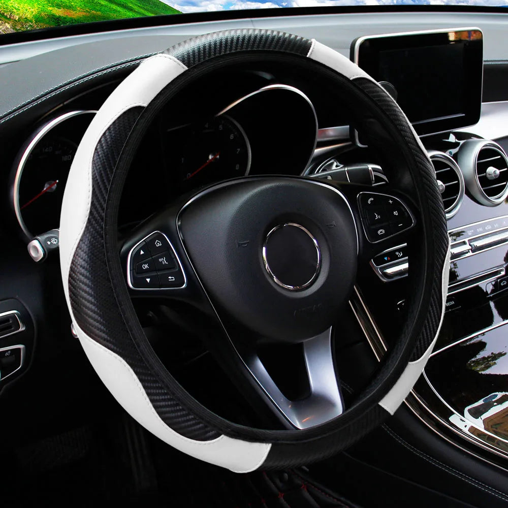 PU Carbon Leather Steering Wheel Cover – Carbon Fiber Look