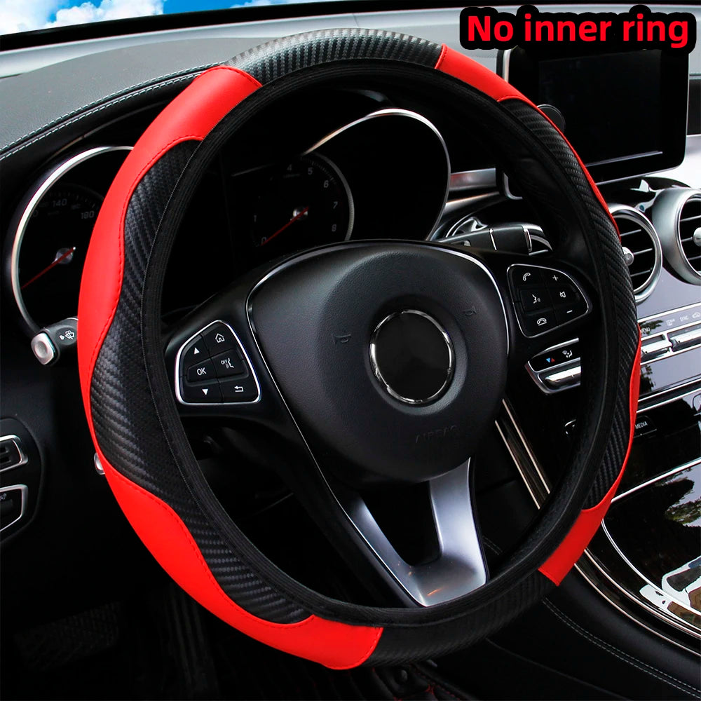 PU Carbon Leather Steering Wheel Cover – Carbon Fiber Look