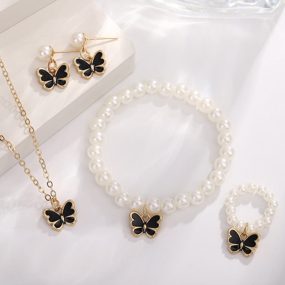 Pearl Butterfly Jewelry Set Drip Oil