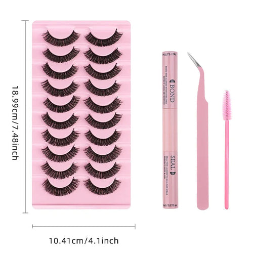 10 Pairs Russian Curl Thick Long Lashes With Glue Tweezers Brush