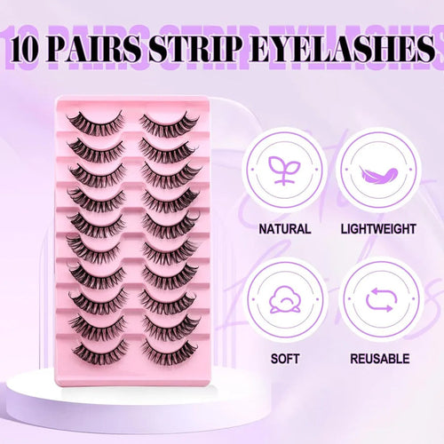 10 Pairs Russian Curl Thick Long Lashes With Glue Tweezers Brush