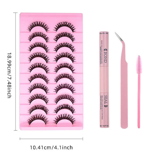 10 Pairs Russian Curl Thick Long Lashes With Glue Tweezers Brush