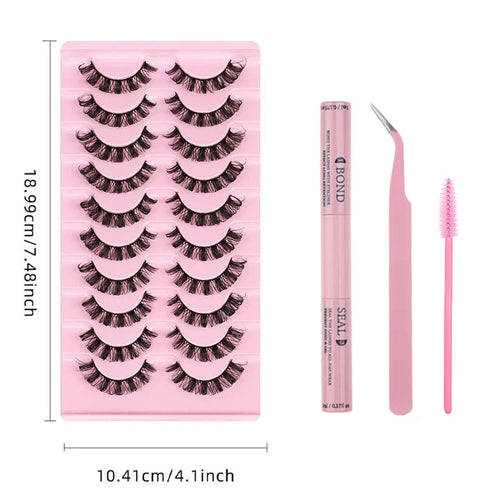 10 Pairs Russian Curl Thick Long Lashes With Glue Tweezers Brush