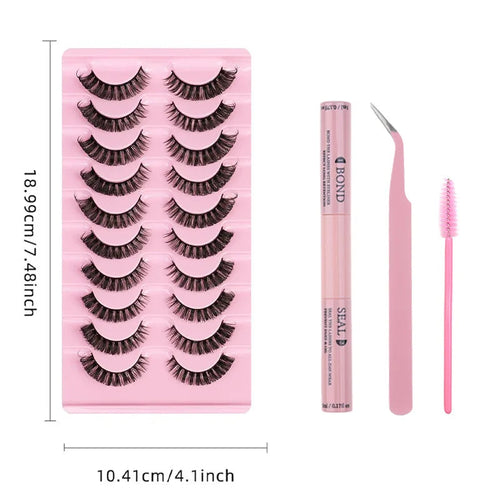 10 Pairs Russian Curl Thick Long Lashes With Glue Tweezers Brush