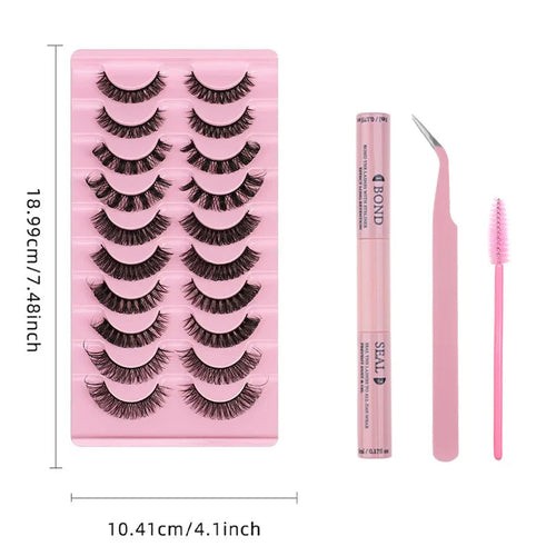 10 Pairs Russian Curl Thick Long Lashes With Glue Tweezers Brush