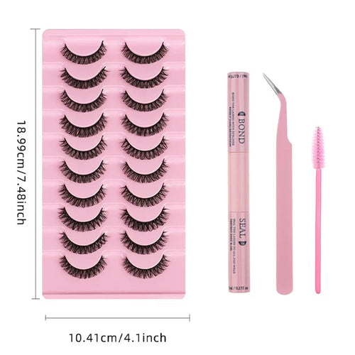 10 Pairs Russian Curl Thick Long Lashes With Glue Tweezers Brush