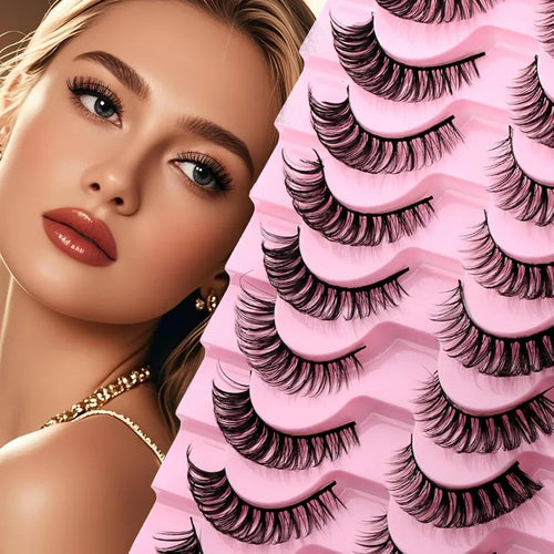 10 Pairs Russian Curl Thick Long Lashes With Glue Tweezers Brush